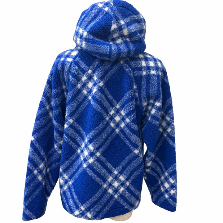 未使用品□BURBERRY バーバリー 8078276 バージンウール混 チェック柄 プルオーバー ボアフリースパーカー ブルー M 正規品 メンズ