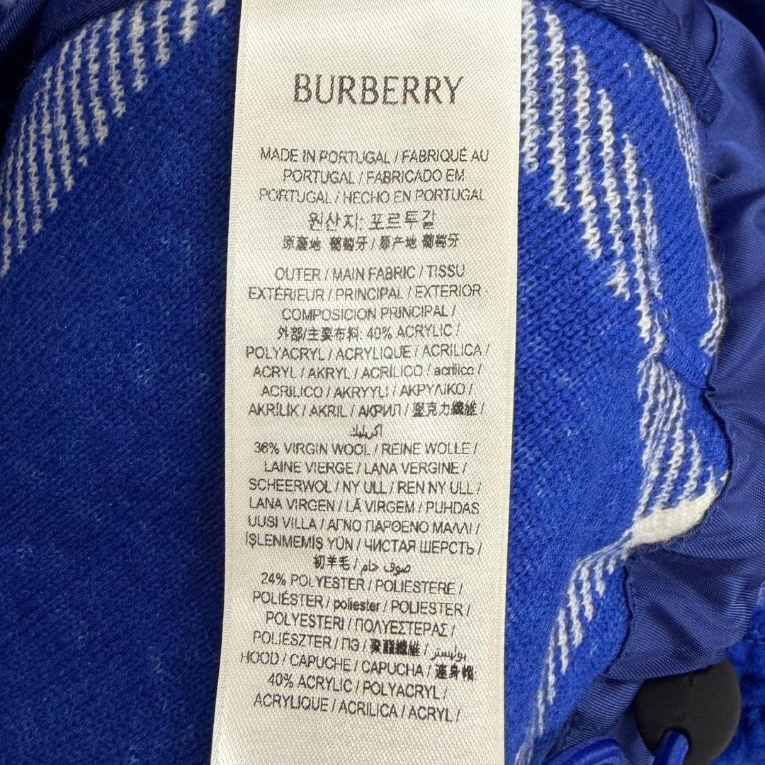未使用品□BURBERRY バーバリー 8078276 バージンウール混 チェック柄 プルオーバー ボアフリースパーカー ブルー M 正規品 メンズ
