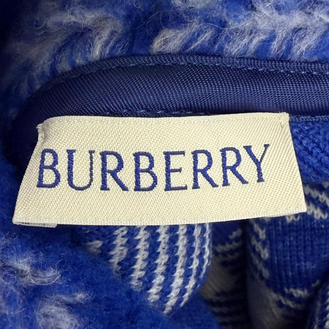 未使用品□BURBERRY バーバリー 8078276 バージンウール混 チェック柄 プルオーバー ボアフリースパーカー ブルー M 正規品 メンズ