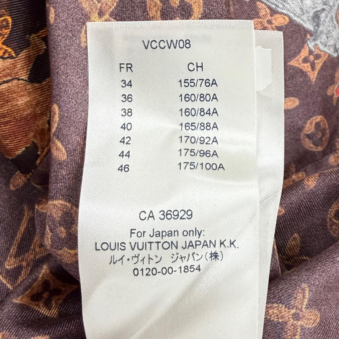未使用品★LOUIS VUITTON ルイヴィトン シルク100％ モノグラムボタン キャットグラム 長袖シャツ ブラウン 36 イタリア製 正規品