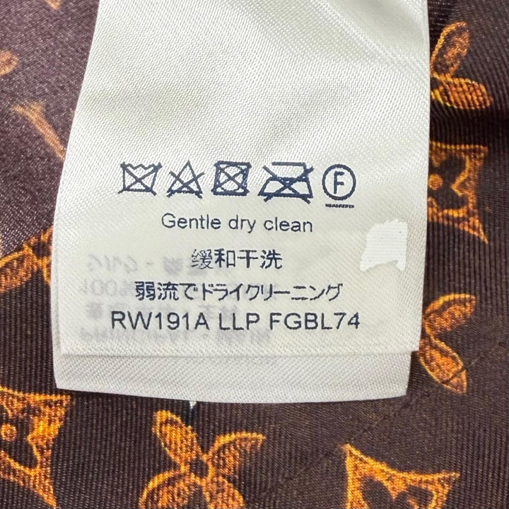 未使用品★LOUIS VUITTON ルイヴィトン シルク100％ モノグラムボタン キャットグラム 長袖シャツ ブラウン 36 イタリア製 正規品