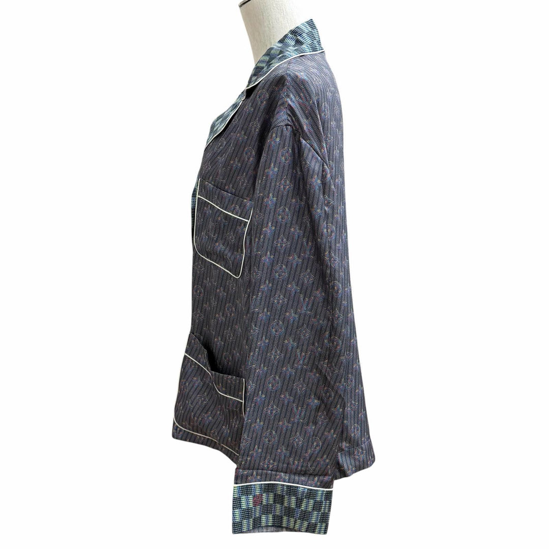 極美品★LOUIS VUITTON ルイヴィトン シルク100％ 3Dモノグラム ロゴボタン付き 長袖シャツ マルチ 36 イタリア製 正規品 レディース