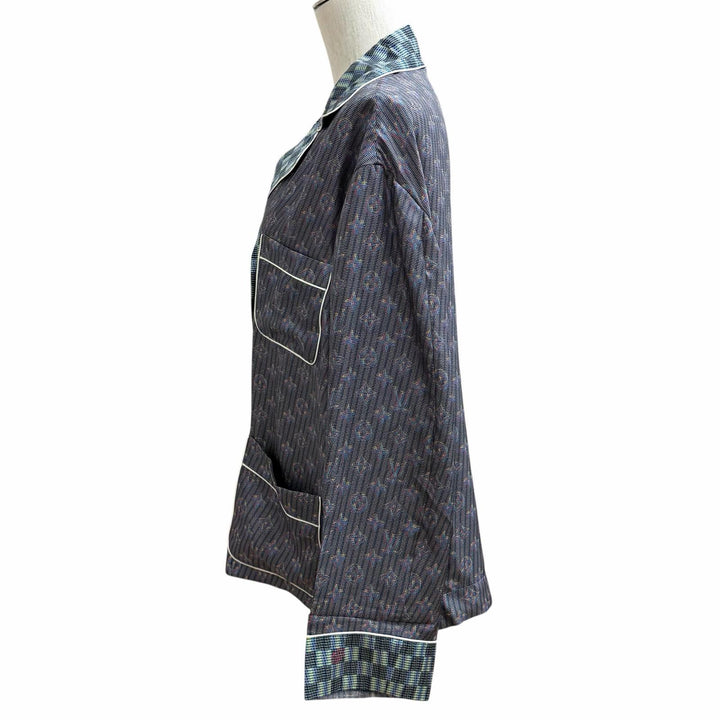 極美品★LOUIS VUITTON ルイヴィトン シルク100％ 3Dモノグラム ロゴボタン付き 長袖シャツ マルチ 36 イタリア製 正規品 レディース