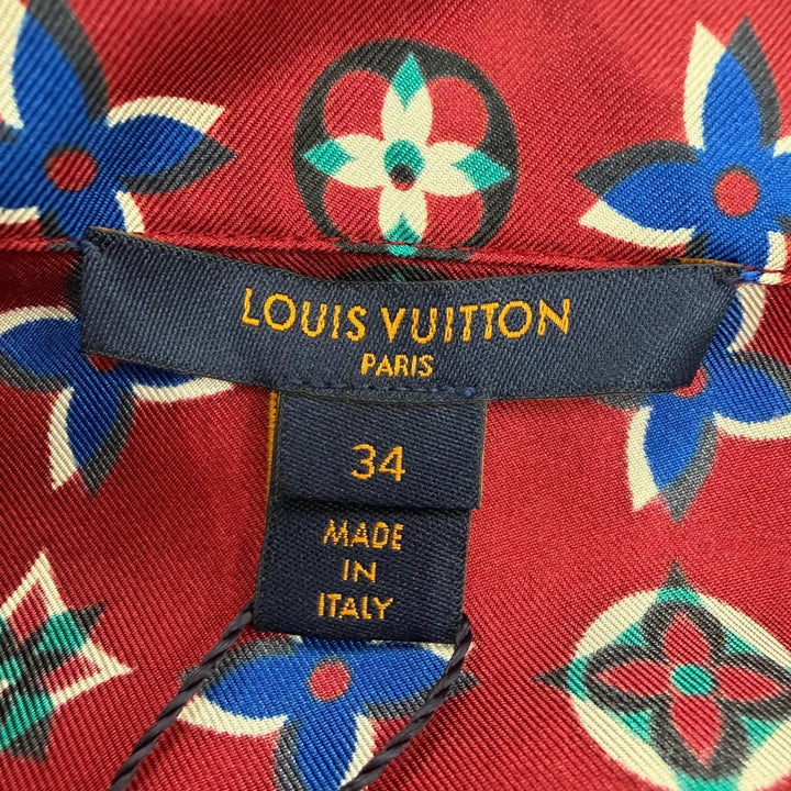 未使用品☆LOUIS VUITTON ルイヴィトン シルク100％ モノグラム 長袖シャツ ボルドー系 ネイビー系 34 イタリア製 正規品 レディース