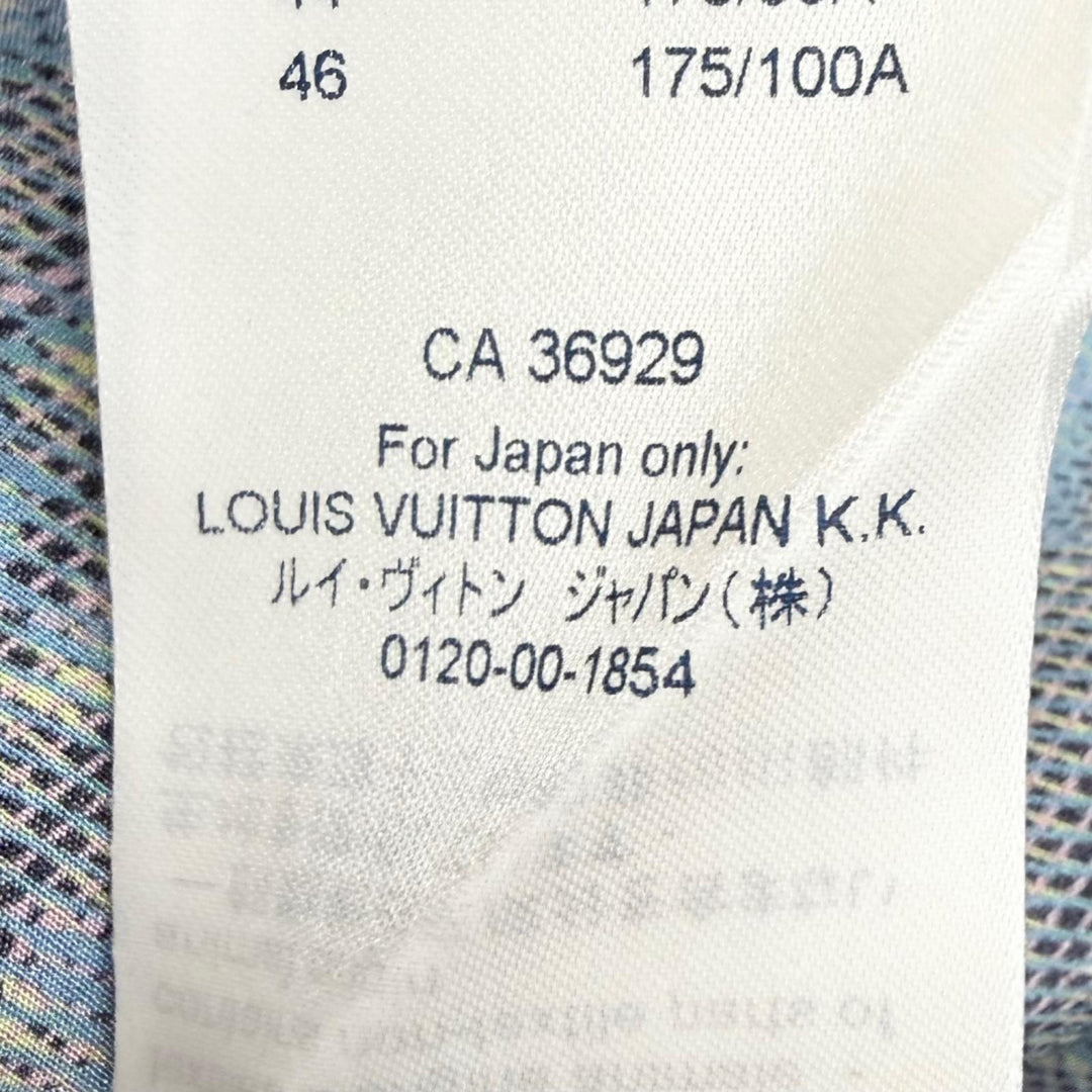 未使用品△LOUIS VUITTON ルイヴィトン シルク100％ 3Dダミエモノグラムプリント 長袖シャツ ブルー系 36 イタリア製 正規品 レディース