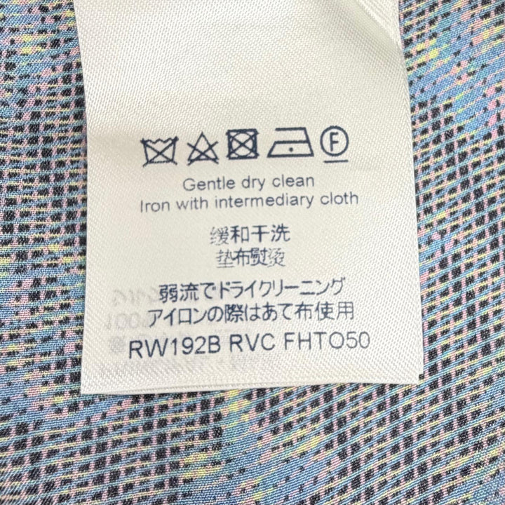 未使用品△LOUIS VUITTON ルイヴィトン シルク100％ 3Dダミエモノグラムプリント 長袖シャツ ブルー系 36 イタリア製 正規品 レディース