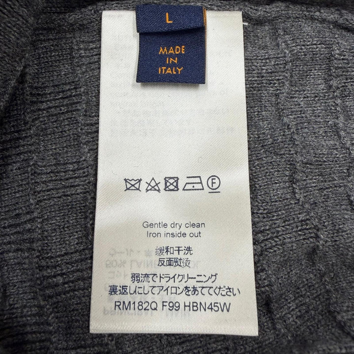 未使用品▼LOUIS VUITTON ルイヴィトン コットン ウール ダミエ レザーパッチ付き クルーネック ニットセーター グレー L 正規品 メンズ