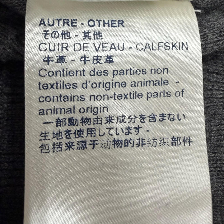 未使用品▼LOUIS VUITTON ルイヴィトン コットン ウール ダミエ レザーパッチ付き クルーネック ニットセーター グレー L 正規品 メンズ
