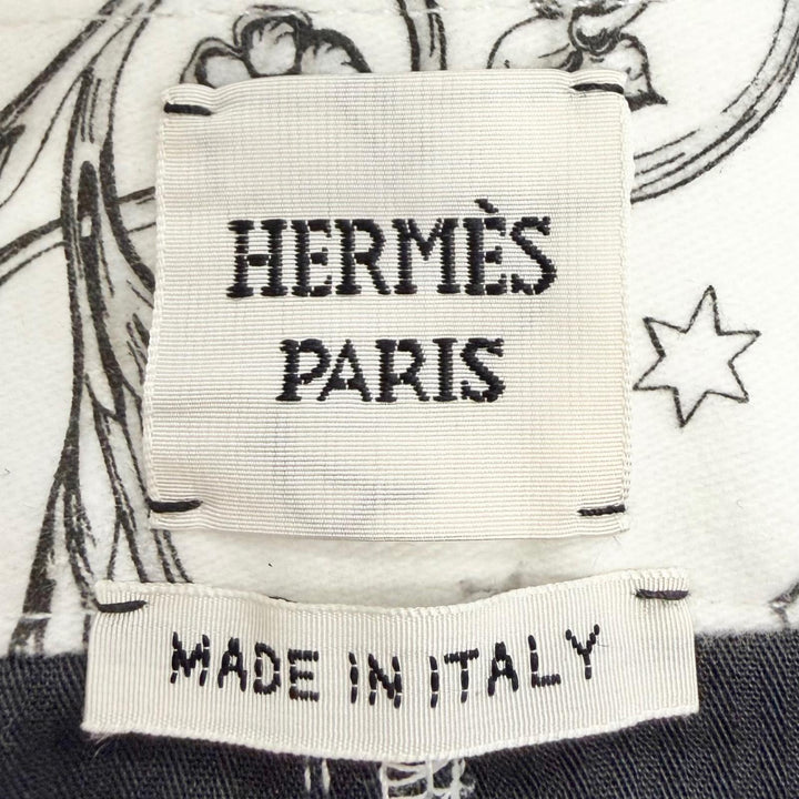 極美△HERMES エルメス 23AW 3H0353DI アストロジー リミックス コットン100％ ロゴレザーパッチ セリエボタン タイトスカート 38 正規品