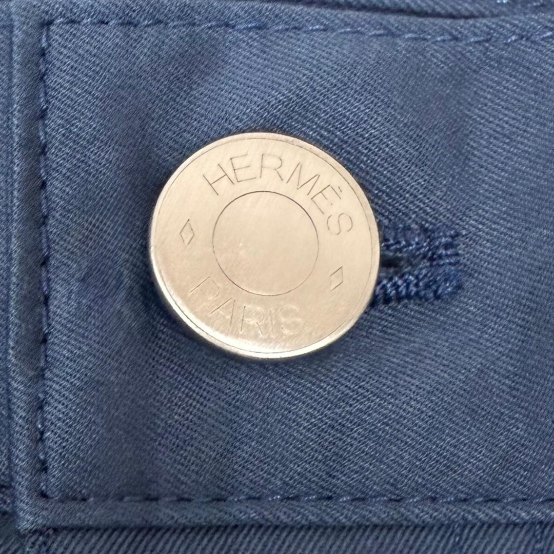 極美品□HERMES エルメス コットン セリエボタン クルードセル チノパンツ テーパードパンツ ネイビー 42 フランス製 メンズ オススメ