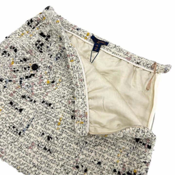 未使用品☆LOUIS VUITTON ルイヴィトン 24AW ウール アルパカ リネン混 イカリボタン ミニ丈 ツイードスカート アイボリー系 36 正規品