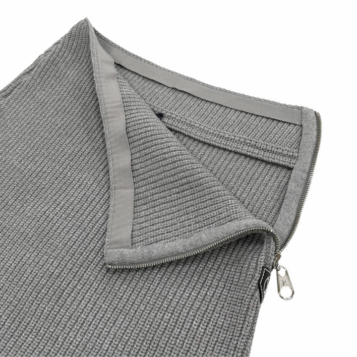 未使用品★LOUIS VUITTON ルイヴィトン 24AW ウール混 レザーロゴパッチ サイドジップ 台形 ニット ミニスカート グレー S 伊製 正規品