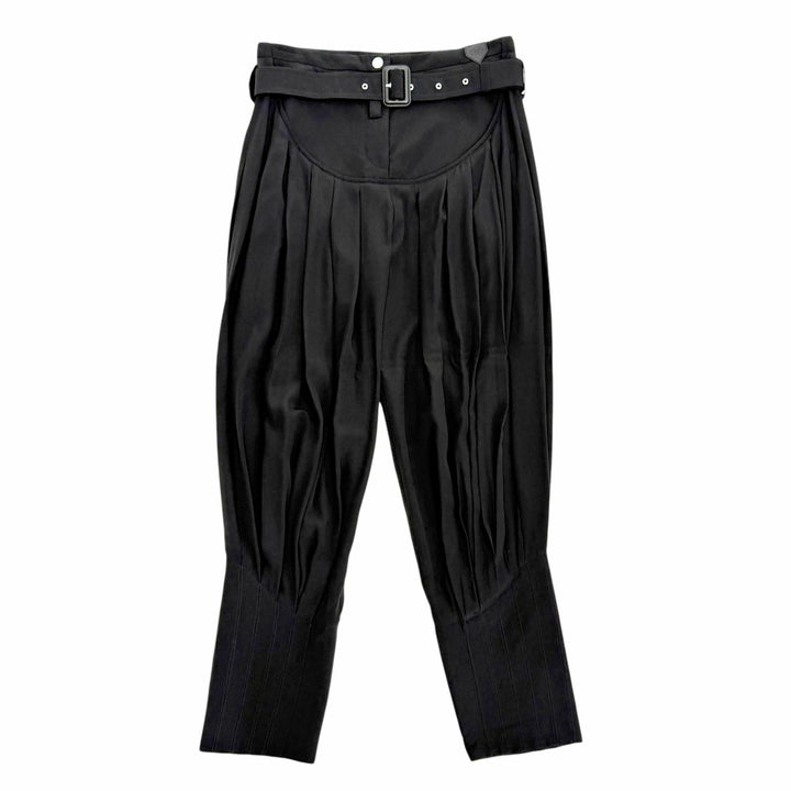 未使用品△LOUIS VUITTON ルイヴィトン 24AW シルク100％ LVロゴレザーパッチ ベルト付き サルエルパンツ ブラック 36 イタリア製 正規品