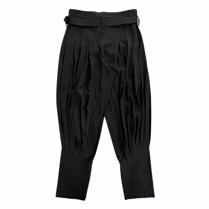 未使用品△LOUIS VUITTON ルイヴィトン 24AW シルク100％ LVロゴレザーパッチ ベルト付き サルエルパンツ ブラック 36 イタリア製 正規品