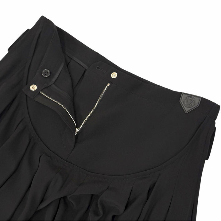 未使用品△LOUIS VUITTON ルイヴィトン 24AW シルク100％ LVロゴレザーパッチ ベルト付き サルエルパンツ ブラック 36 イタリア製 正規品