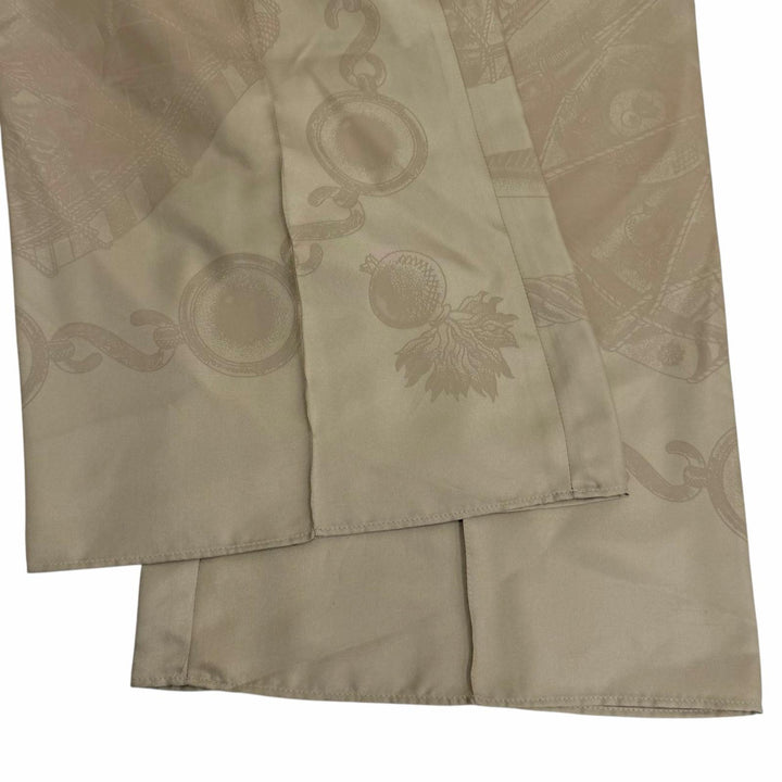 極美品☆HERMES エルメス 3H0440D3 シルク100％ センタープレス 総柄デザイン ワイドパンツ ベージュ 36 フランス製 レディース