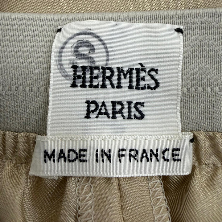 極美品☆HERMES エルメス 3H0440D3 シルク100％ センタープレス 総柄デザイン ワイドパンツ ベージュ 36 フランス製 レディース