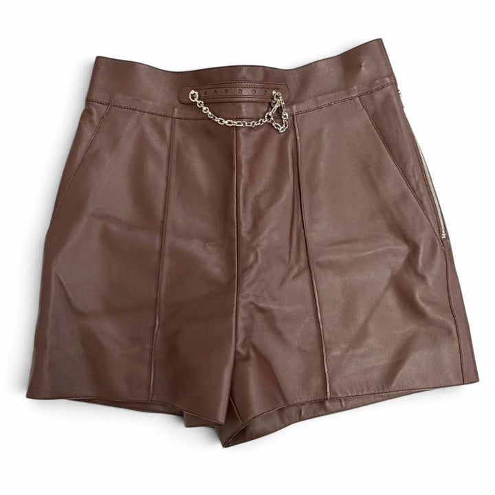 未使用品△HERMES エルメス 3H1414D3 シルバー金具 チェーン付き サイドジップ ラムレザー ショートパンツ ダークブラウン 36 フランス製