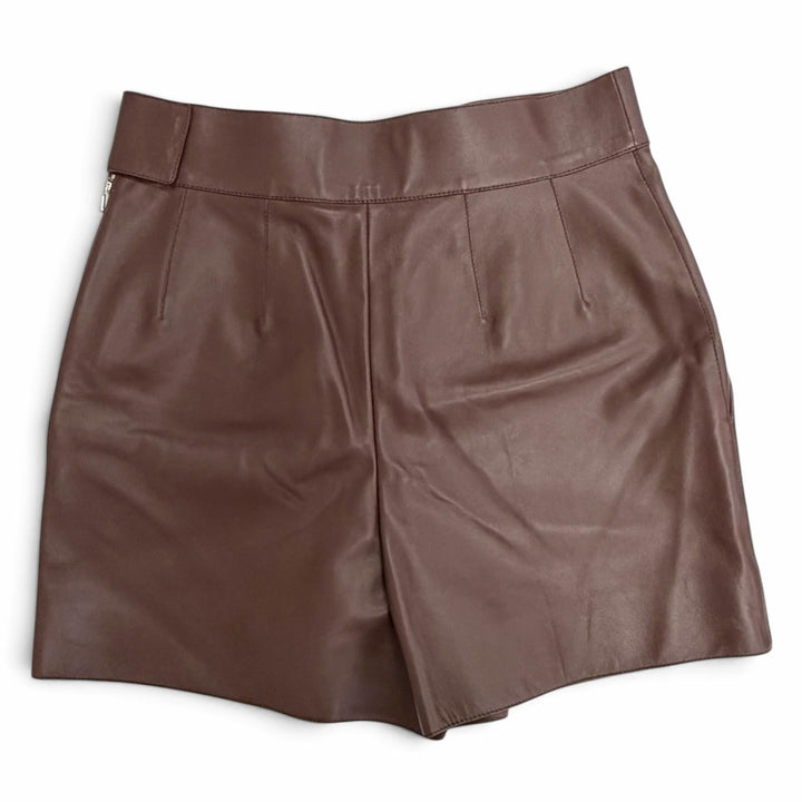 未使用品△HERMES エルメス 3H1414D3 シルバー金具 チェーン付き サイドジップ ラムレザー ショートパンツ ダークブラウン 36 フランス製