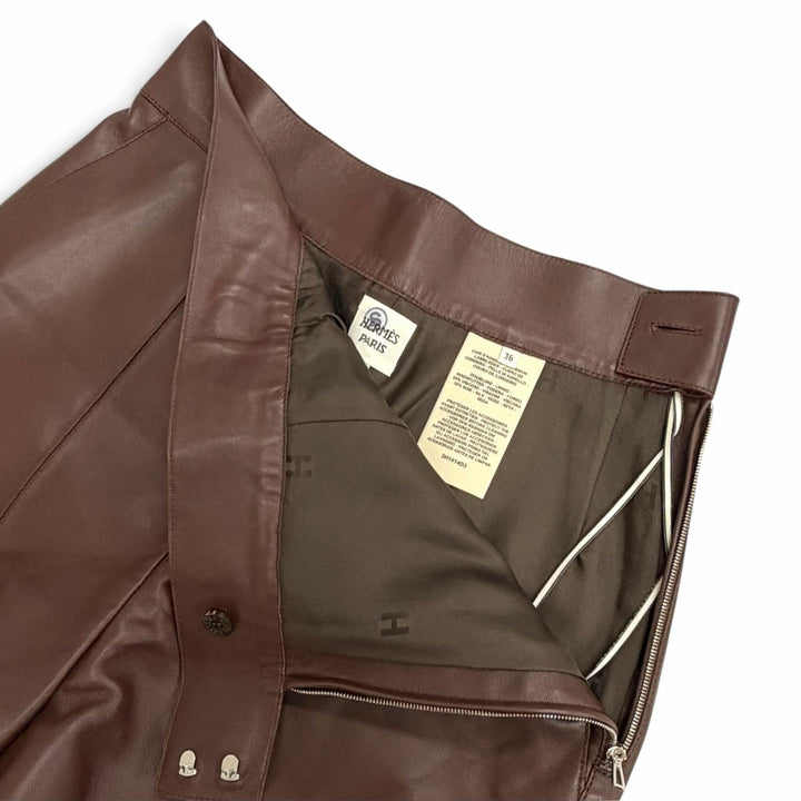 未使用品△HERMES エルメス 3H1414D3 シルバー金具 チェーン付き サイドジップ ラムレザー ショートパンツ ダークブラウン 36 フランス製