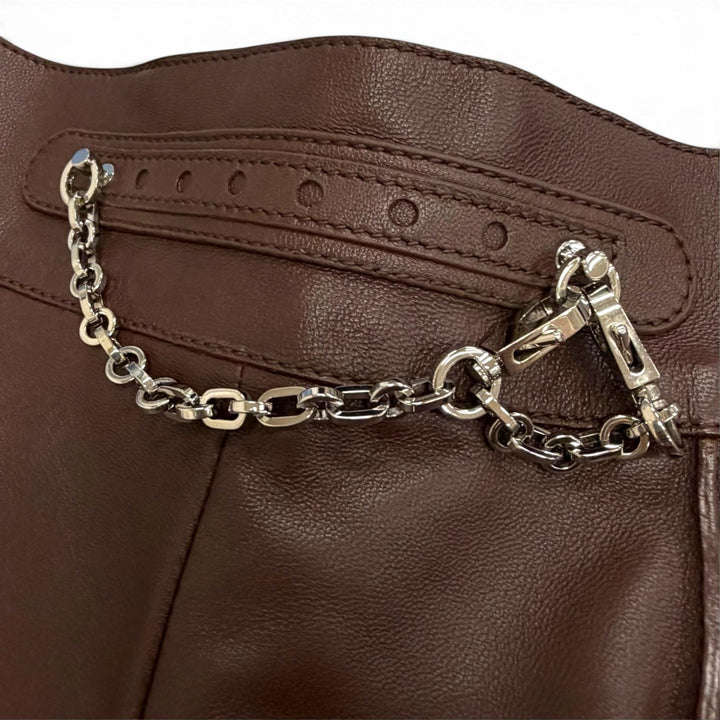 未使用品△HERMES エルメス 3H1414D3 シルバー金具 チェーン付き サイドジップ ラムレザー ショートパンツ ダークブラウン 36 フランス製