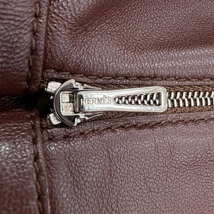 未使用品△HERMES エルメス 3H1414D3 シルバー金具 チェーン付き サイドジップ ラムレザー ショートパンツ ダークブラウン 36 フランス製