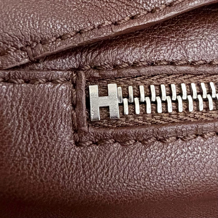 未使用品△HERMES エルメス 3H1414D3 シルバー金具 チェーン付き サイドジップ ラムレザー ショートパンツ ダークブラウン 36 フランス製