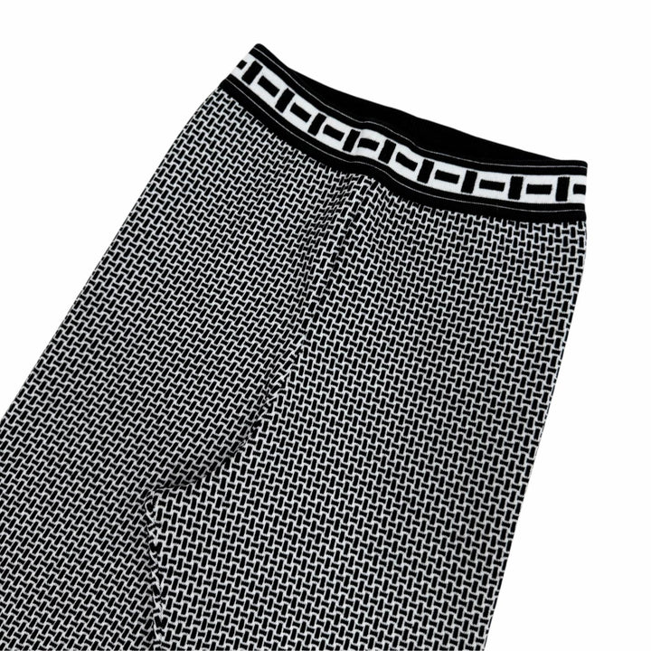 未使用品☆HERMES エルメス 2H2405DD H総柄 バージンウール ニット レギンス パンツ ブラック ホワイト 36 イタリア製 レディース