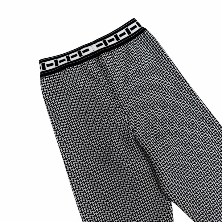 未使用品☆HERMES エルメス 2H2405DD H総柄 バージンウール ニット レギンス パンツ ブラック ホワイト 36 イタリア製 レディース