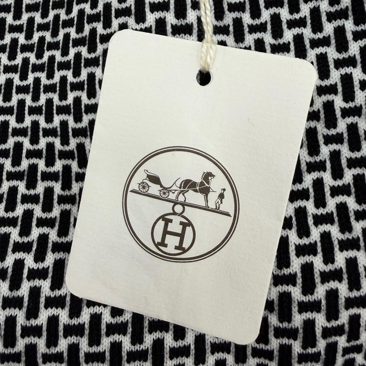 未使用品☆HERMES エルメス 2H2405DD H総柄 バージンウール ニット レギンス パンツ ブラック ホワイト 36 イタリア製 レディース
