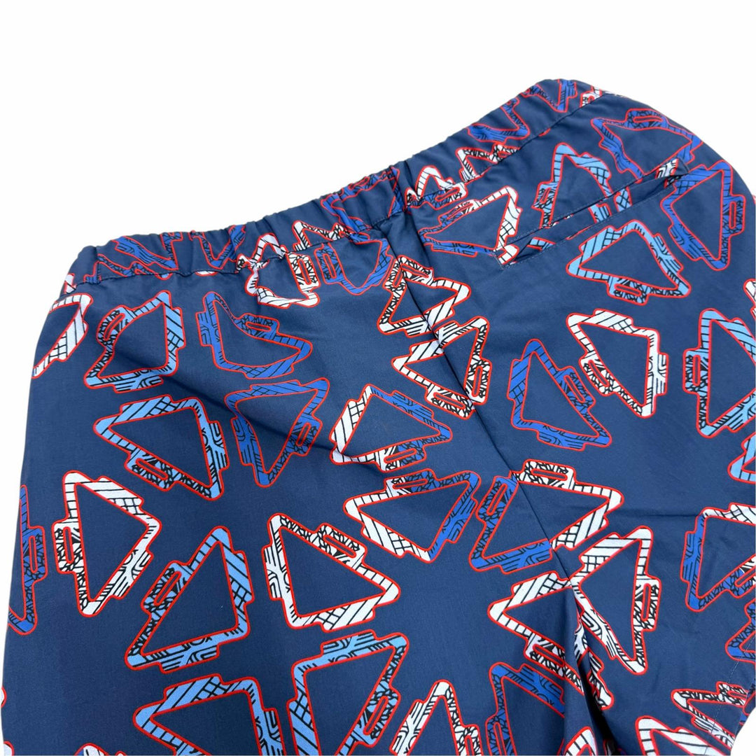 極美品☆HERMES エルメス 2E3404D9 総柄デザイン ウエストゴム・紐 ショートパンツ ネイビー 40 イタリア製 レディース