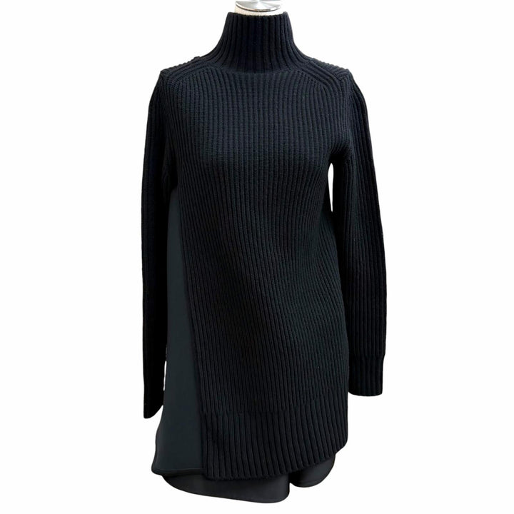 極美品★Sacai サカイ 23-06923 ウール100％ 切替デザイン ハイネック 長袖 ニットワンピース ブラック 2 正規品 レディース