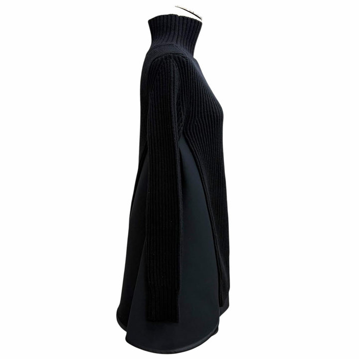 極美品★Sacai サカイ 23-06923 ウール100％ 切替デザイン ハイネック 長袖 ニットワンピース ブラック 2 正規品 レディース