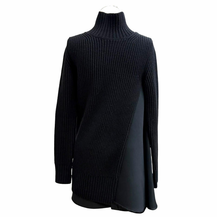 極美品★Sacai サカイ 23-06923 ウール100％ 切替デザイン ハイネック 長袖 ニットワンピース ブラック 2 正規品 レディース