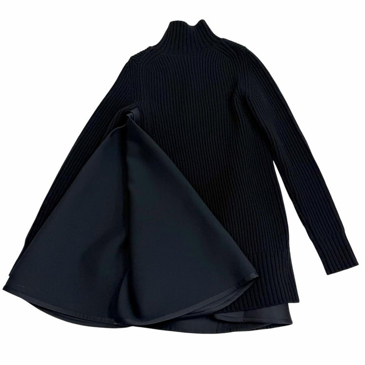 極美品★Sacai サカイ 23-06923 ウール100％ 切替デザイン ハイネック 長袖 ニットワンピース ブラック 2 正規品 レディース