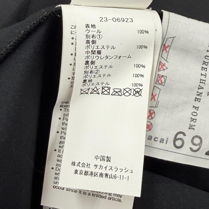 極美品★Sacai サカイ 23-06923 ウール100％ 切替デザイン ハイネック 長袖 ニットワンピース ブラック 2 正規品 レディース