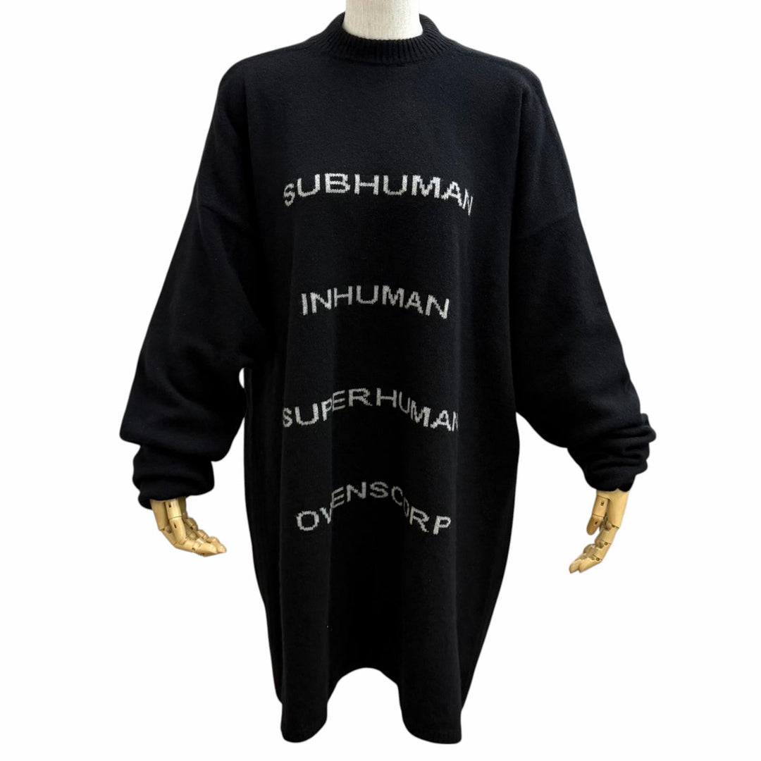 極美品★Rick Owens リックオウエンス RR02B2671-WSBRS カシミヤ ウール混 英字デザイン 長袖 ニット ワンピース ブラック M イタリア製