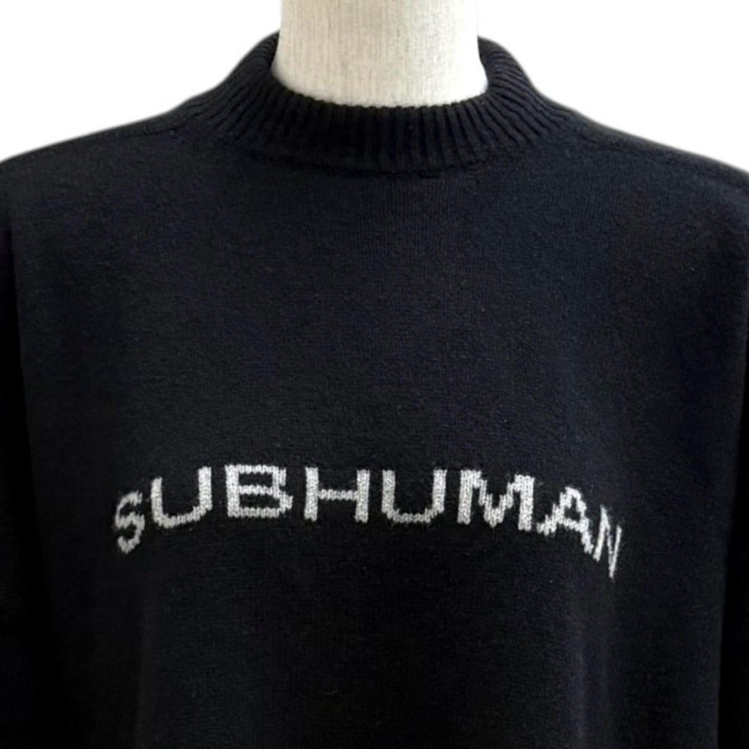 極美品★Rick Owens リックオウエンス RR02B2671-WSBRS カシミヤ ウール混 英字デザイン 長袖 ニット ワンピース ブラック M イタリア製