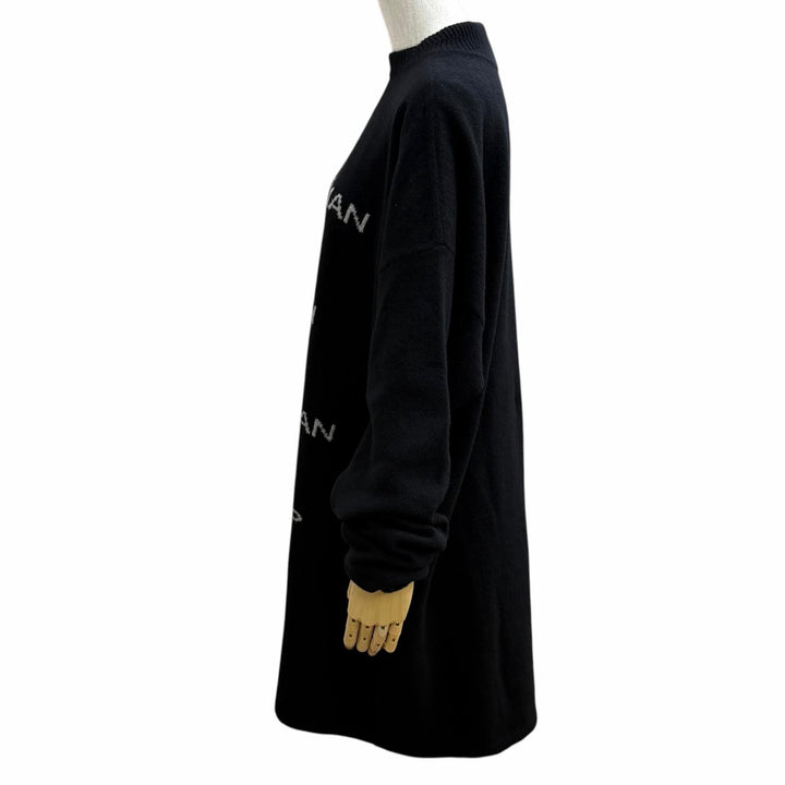 極美品★Rick Owens リックオウエンス RR02B2671-WSBRS カシミヤ ウール混 英字デザイン 長袖 ニット ワンピース ブラック M イタリア製