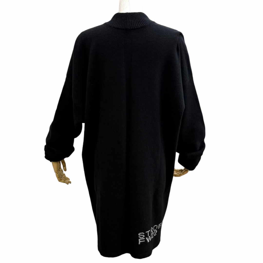 極美品★Rick Owens リックオウエンス RR02B2671-WSBRS カシミヤ ウール混 英字デザイン 長袖 ニット ワンピース ブラック M イタリア製