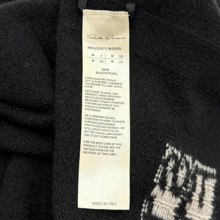極美品★Rick Owens リックオウエンス RR02B2671-WSBRS カシミヤ ウール混 英字デザイン 長袖 ニット ワンピース ブラック M イタリア製