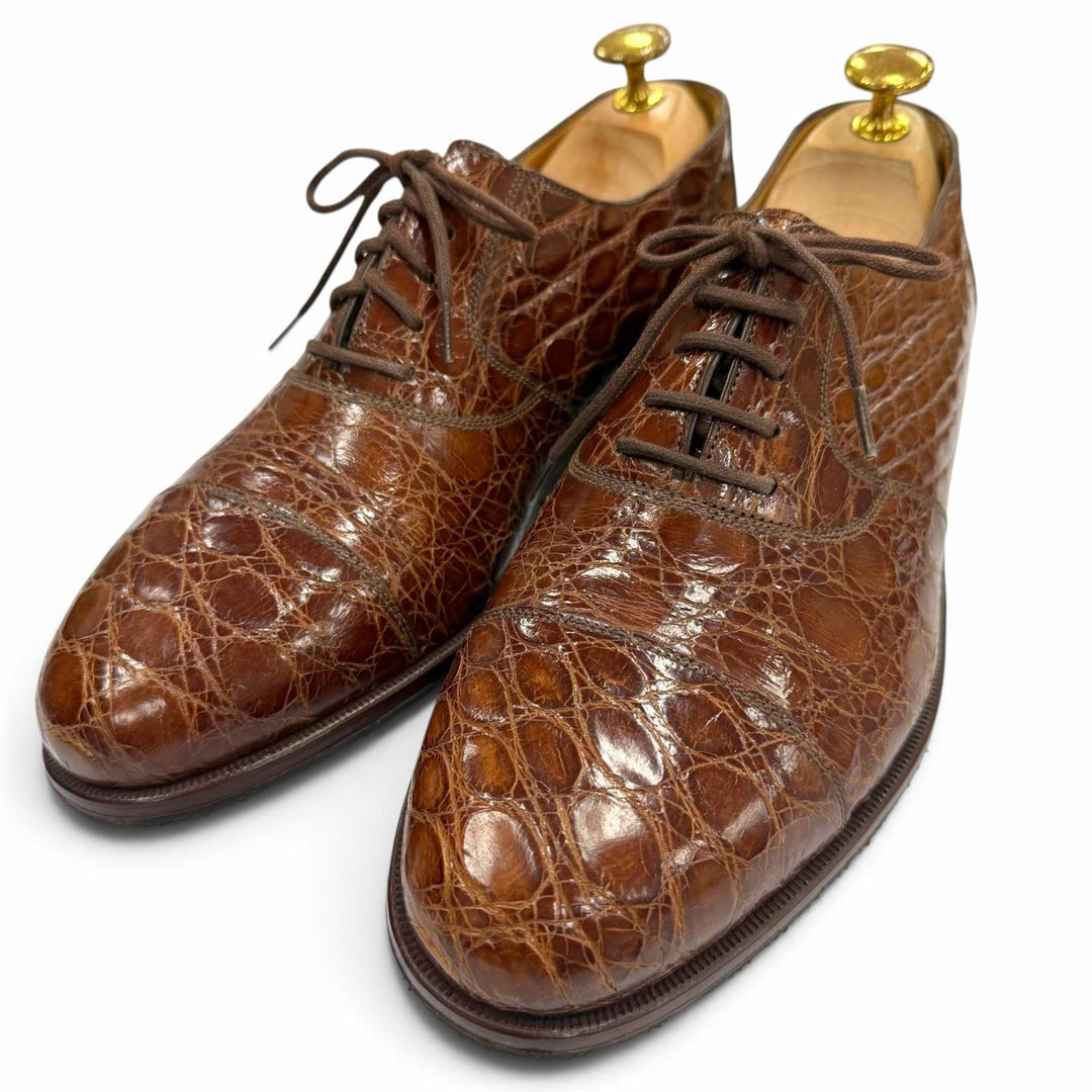 【ドンドン見直し】美品 ▼BALLY バリー クロコダイル キャップトゥ ストレートチップ レースアップ 革靴 レザーシューズ ブラウン 27.5
