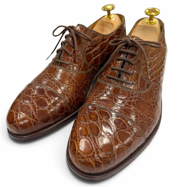 【ドンドン見直し】美品 ▼BALLY バリー クロコダイル キャップトゥ ストレートチップ レースアップ 革靴 レザーシューズ ブラウン 27.5
