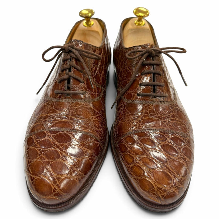 【ドンドン見直し】美品 ▼BALLY バリー クロコダイル キャップトゥ ストレートチップ レースアップ 革靴 レザーシューズ ブラウン 27.5