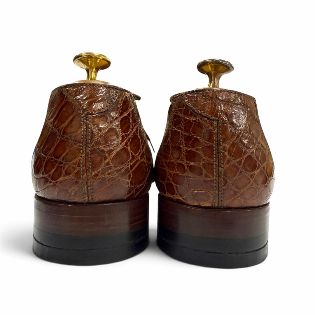 【ドンドン見直し】美品 ▼BALLY バリー クロコダイル キャップトゥ ストレートチップ レースアップ 革靴 レザーシューズ ブラウン 27.5