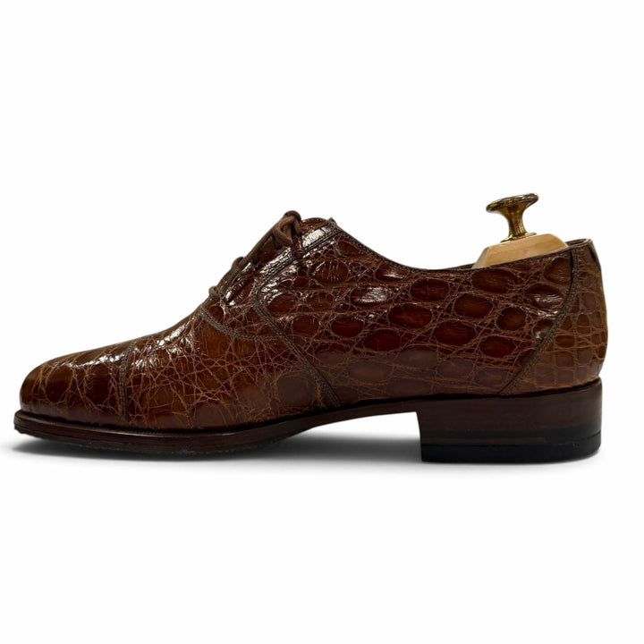 【ドンドン見直し】美品 ▼BALLY バリー クロコダイル キャップトゥ ストレートチップ レースアップ 革靴 レザーシューズ ブラウン 27.5