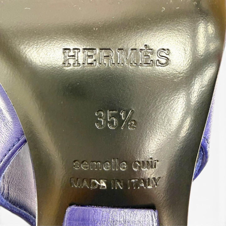 美品☆HERMES エルメス 241136Z アンティム55 バックストラップ レザー パンプス パープル 35.5 イタリア製 レディース 保存袋付き
