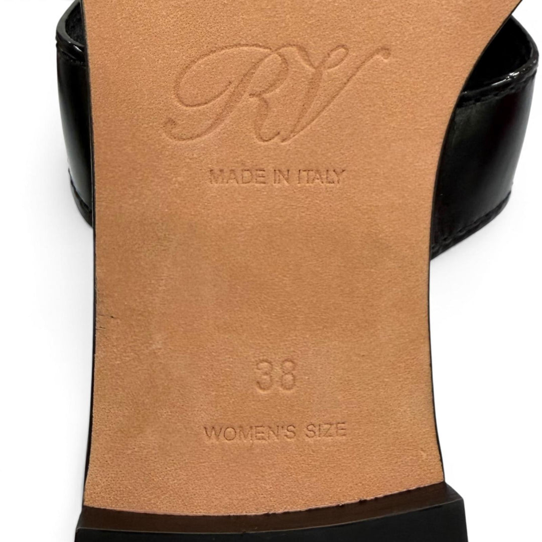 未使用品★ROGER VIVIER ロジェヴィヴィエ NEW METAL BUCKLE MULE レザー フラット サンダル ブラック ゴールド金具 38 箱・保存袋付き