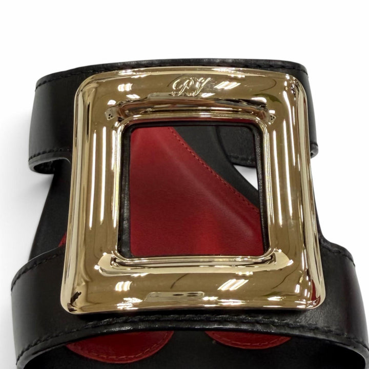 未使用品★ROGER VIVIER ロジェヴィヴィエ NEW METAL BUCKLE MULE レザー フラット サンダル ブラック ゴールド金具 38 箱・保存袋付き