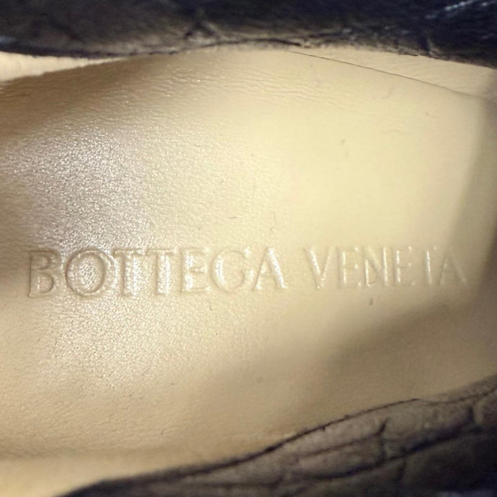 未使用品★BOTTEGAVENETA ボッテガヴェネタ パイソン型押し スクエアトゥ レザー ショートブーツ ブラック 36 イタリア製 保存袋付き